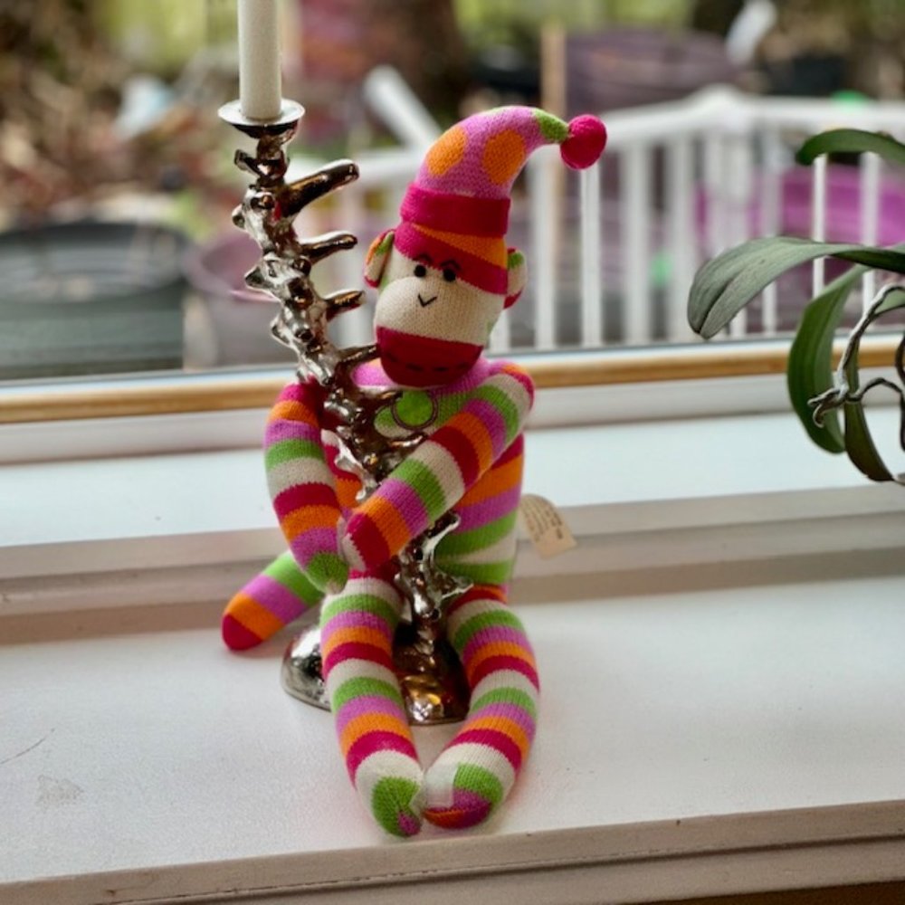 Striped Sock Monkey with Velcro Hands and Feet - SCM Designs